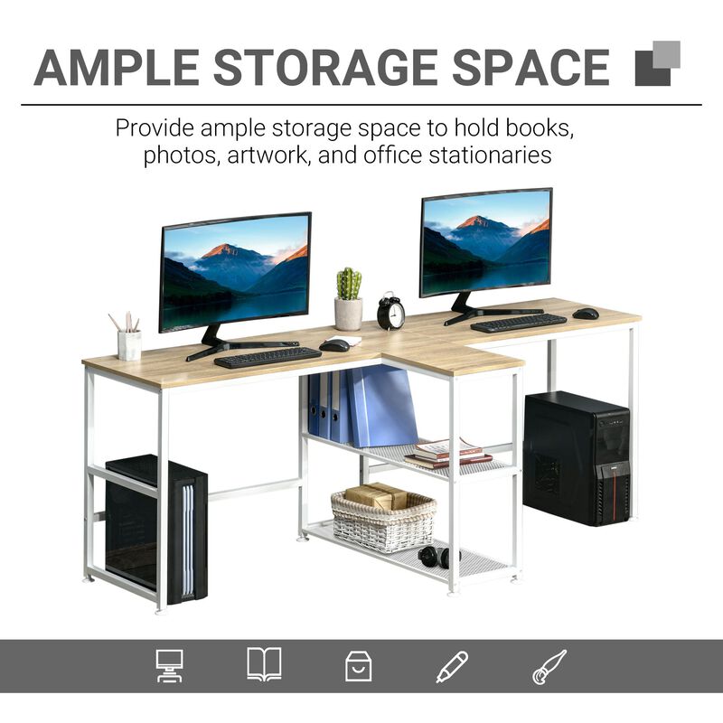 Natural Wood Office: 83" Double Desk with Storage for Home Office