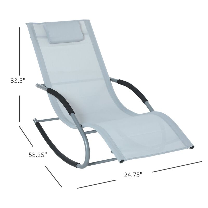 Grey Patio Comfort: Zero Gravity Rocker Chair with Detachable Pillow