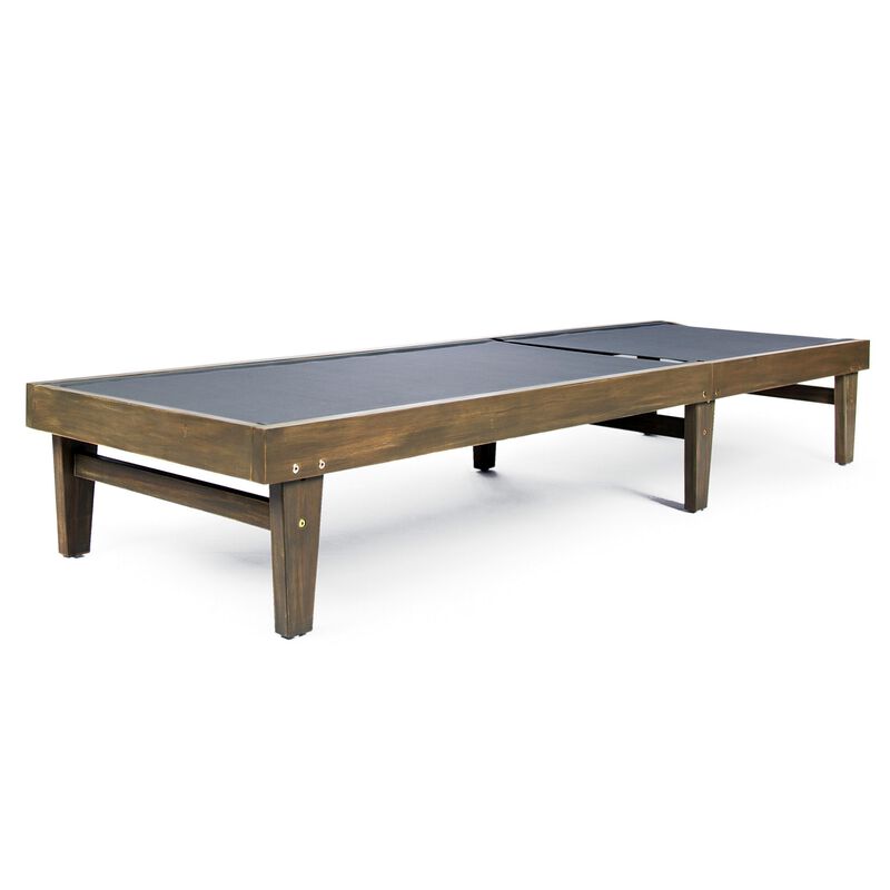 Liam Outdoor Chaise Lounger, 78 Inch Mesh Seat, Dark Gray Acacia Wood Frame