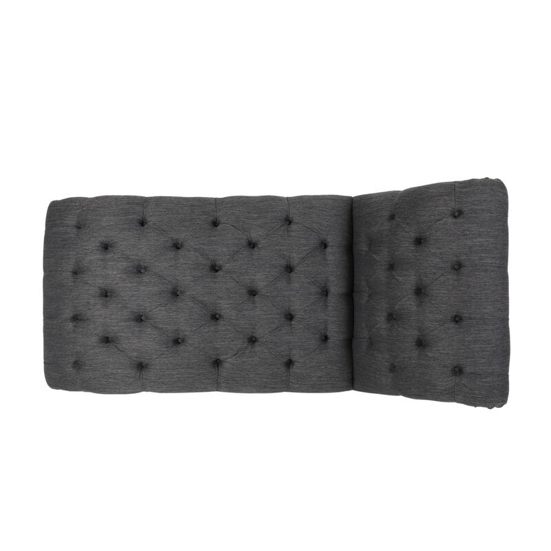 Curb Chaise Lounger, 64 Inch, Button Tufted Diamond Stitch, Charcoal Gray