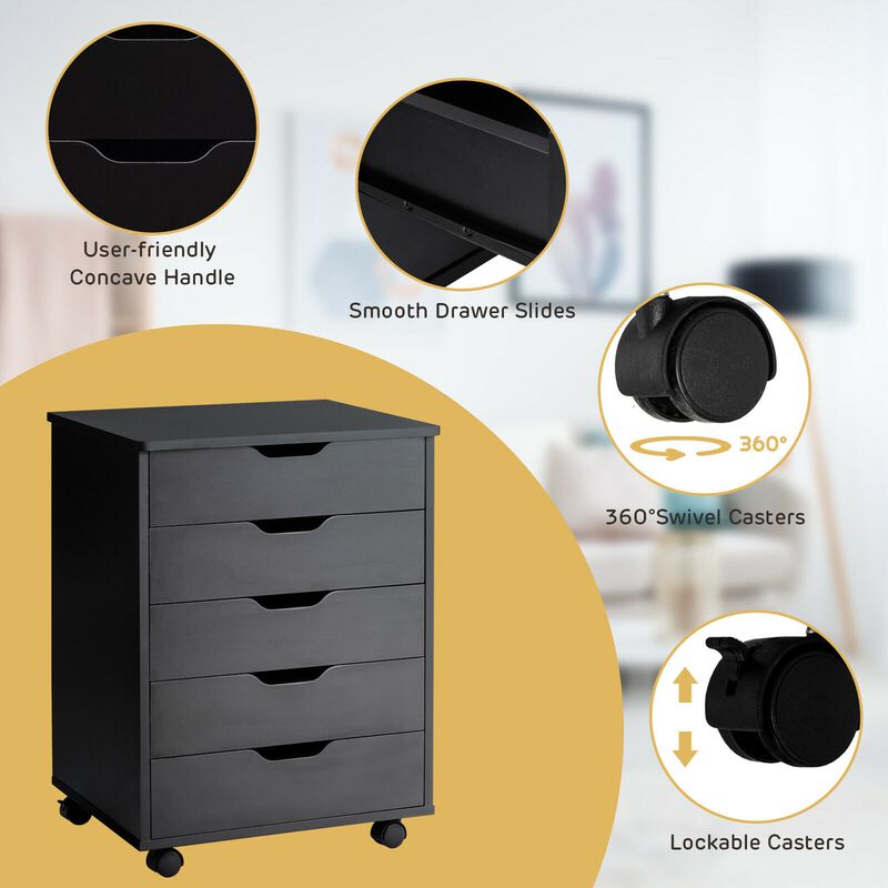 5 Drawer Mobile Lateral Filing Storage Home Office Floor Cabinet with Wheels