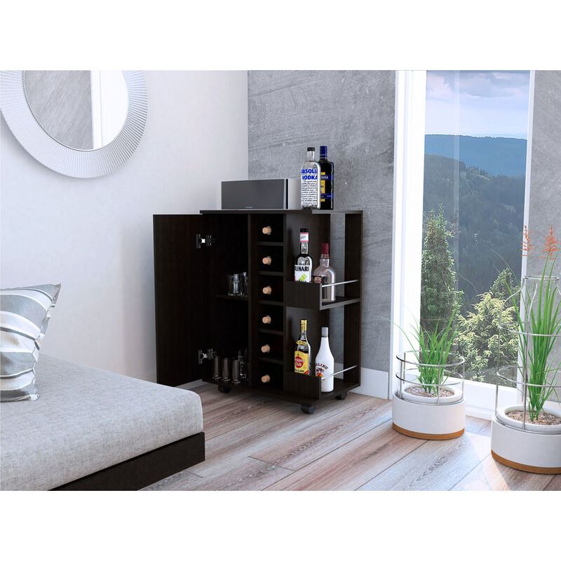 Bartlet 2-Shelf 6-Bottle Bar Cart With Division Black Wengue