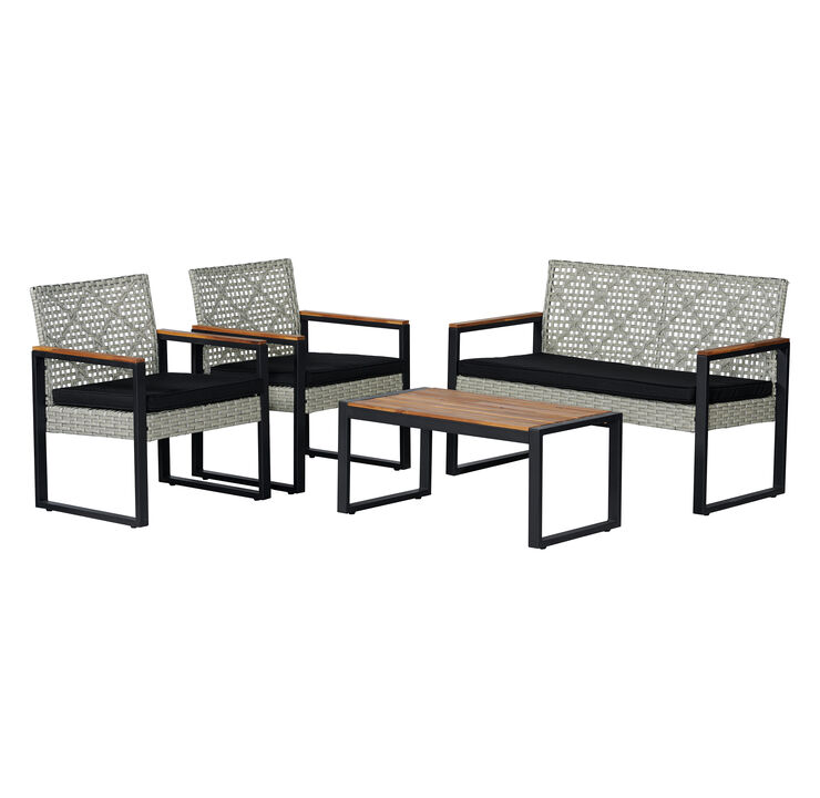 Elina 4-Piece Modern Coastal Faux Wicker Conversation Outdoor Patio Set