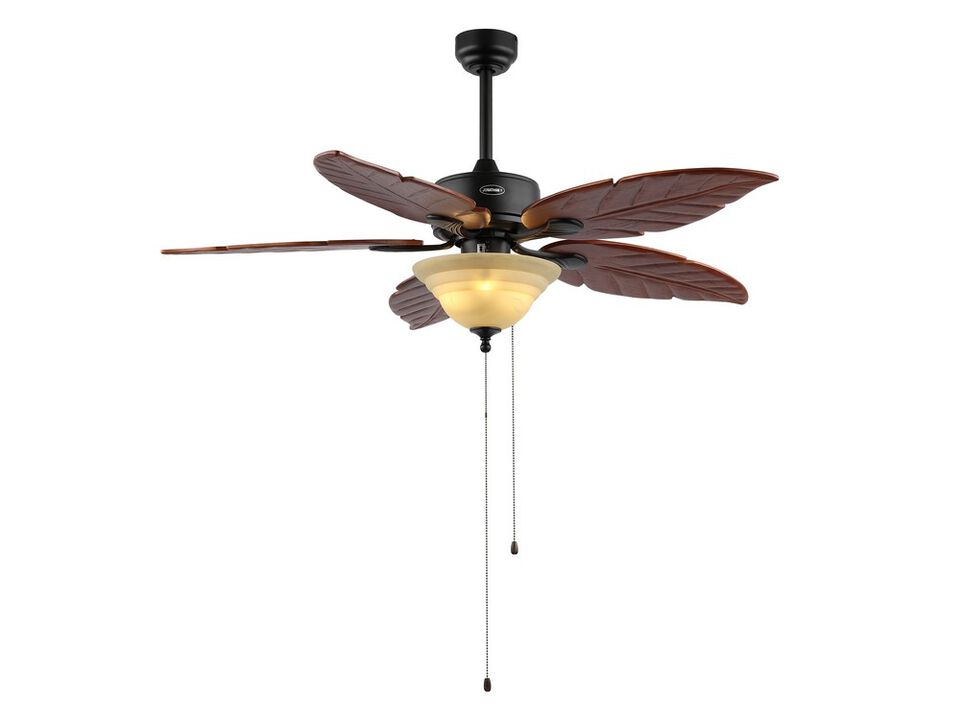 Poinciana 3-Light Coastal Bohemian Iron/Wood Palm Leaf LED Ceiling Fan with Pull Chain