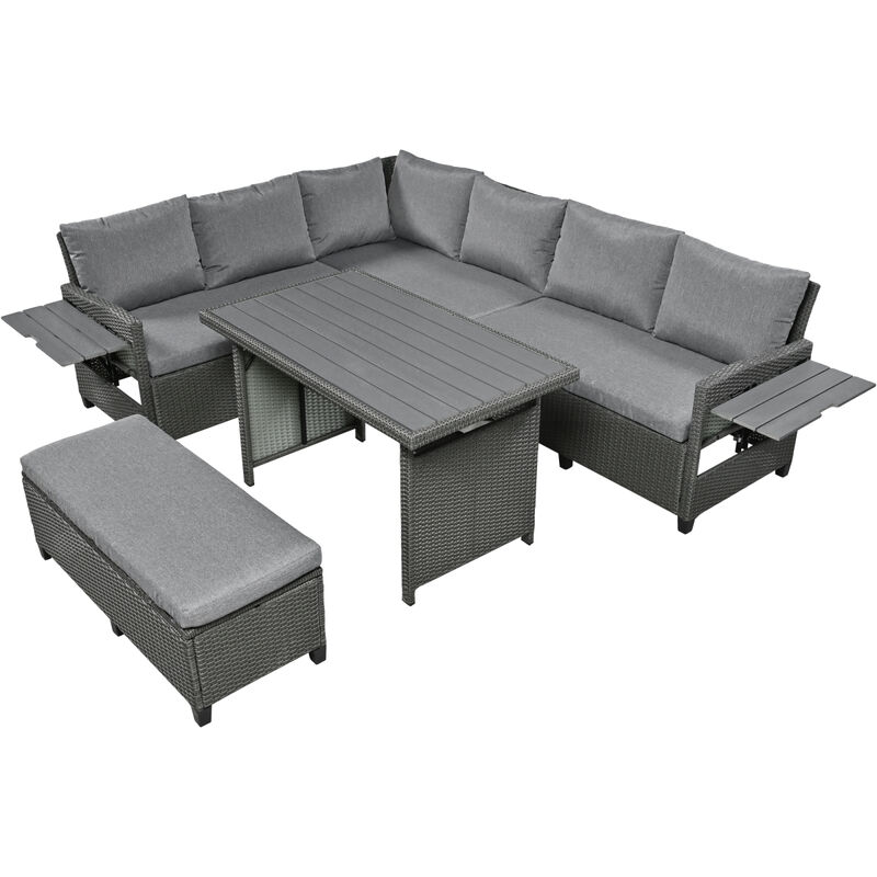 5-Piece Outdoor Rattan Sofa Set with Tables