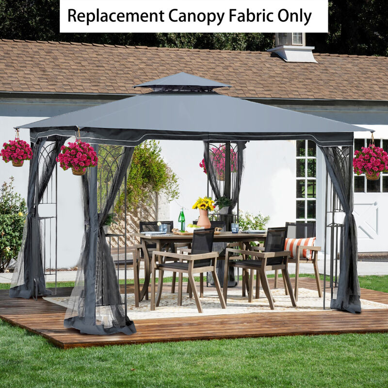 10x10 FT Patio Double Roof Gazebo Replacement Canopy Top Fabric