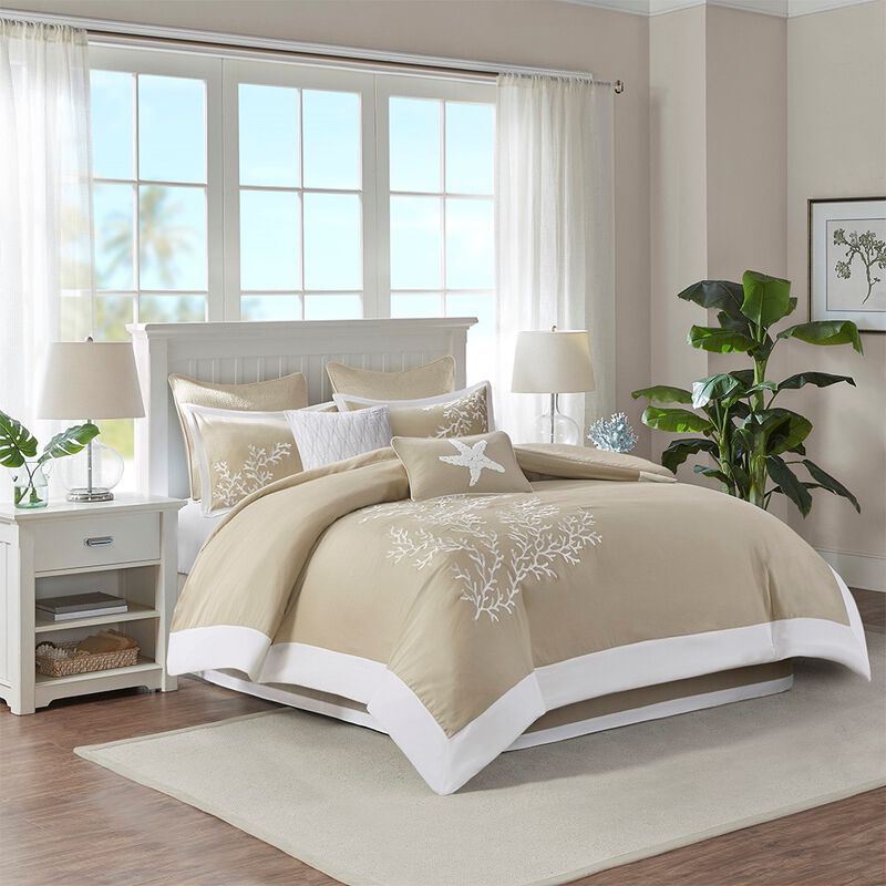Gracie Mills Douglass 6-Peice Cotton Jaquard Comforter Set with Coral Embroidery