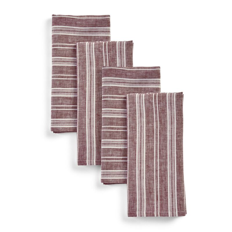 Solino Home 100% Pure Linen Chelsea Stripe Dinner Napkins 20 x 20 Inch Set of 4
