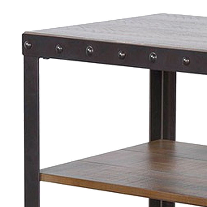 Ayka Chairside Table w 2 Shelf, Nailhead, 28 Inch Rectangular Brown - Benzara
