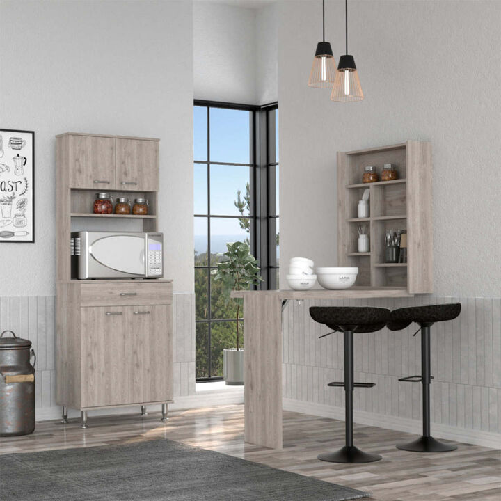 Canyon 4 Door 1Drawer 2 Piece Kitchen Set, Pantry And Functional Table Light Gray