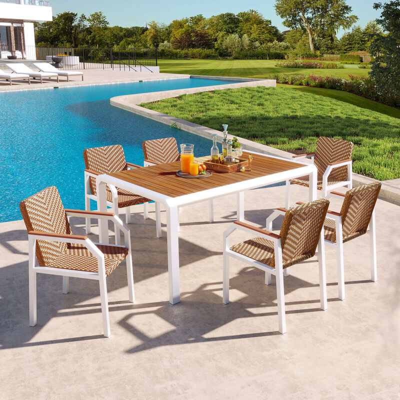 Merax 7 Pieces Patio Dining Table Chairs Outdoor Dining Set