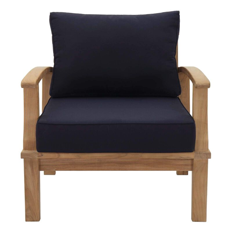 Modway Marina Premium Grade A Teak Wood Outdoor Patio Armchair, Natural Navy
