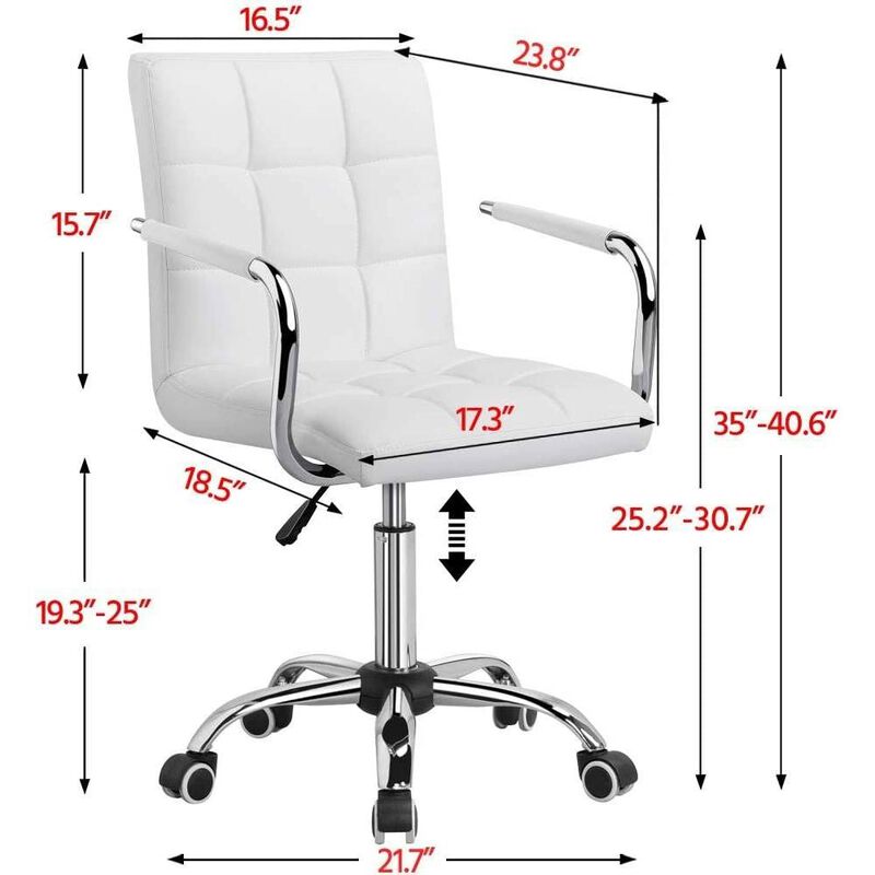 Hivvago White Modern Faux Leather Mid-Back Swivel Office Chair with Armrests and Wheels