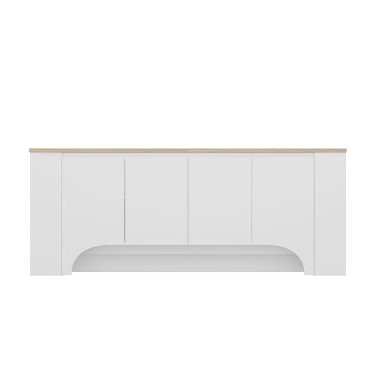 FUFU&GAGA Kitchen Sideboard with Shelves and 4 Cabinet Doors (78.6" W x 31.5" H x 15.7" D),White and Oak