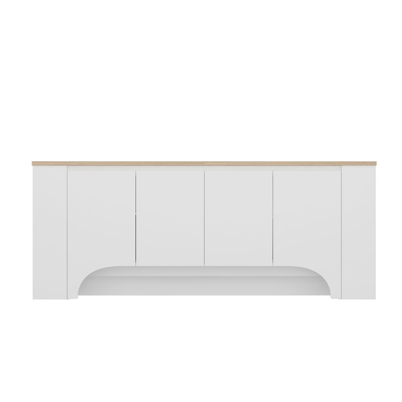FUFU&GAGA Kitchen Sideboard with Shelves and 4 Cabinet Doors (78.6" W x 31.5" H x 15.7" D),White and Oak