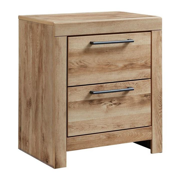 Amy 24 Inch Modern Wood Nightstand, 2 Drawers, 2 USB Ports, Natural Brown-Benzara