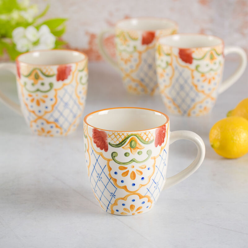 Laurie Gates Tierra Mosaic 4 Piece 17.4 Ounce Hand Painted Stoneware Mug Set