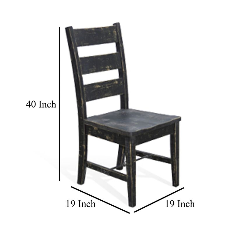 Rena Dining Chair Set of 2, Ladderback and Wood Seat, Black Mahogany - Benzara