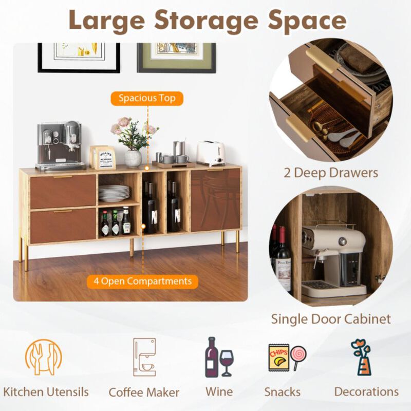 Hivvago Mirrored Buffet Cabinet with 2 Drawers and 1 Door for Living Room-Natural