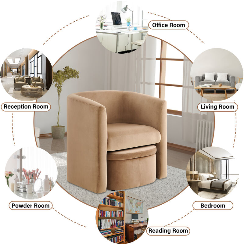 Upholstered Sherpa Barrel Chair with Storage Ottoman Set Green Color Modern Single Sofa Accent Lounge Chair
