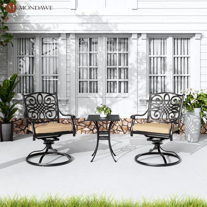 Mondawe 2 Pieces Cast Aluminum Swivel Chair Outdoor Patio Dining Chair with Olefin Fabric Cushion