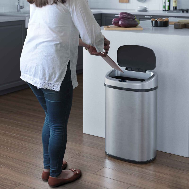 iTouchless 13 Gallon Stainless Steel Oval Sensor Trash Can