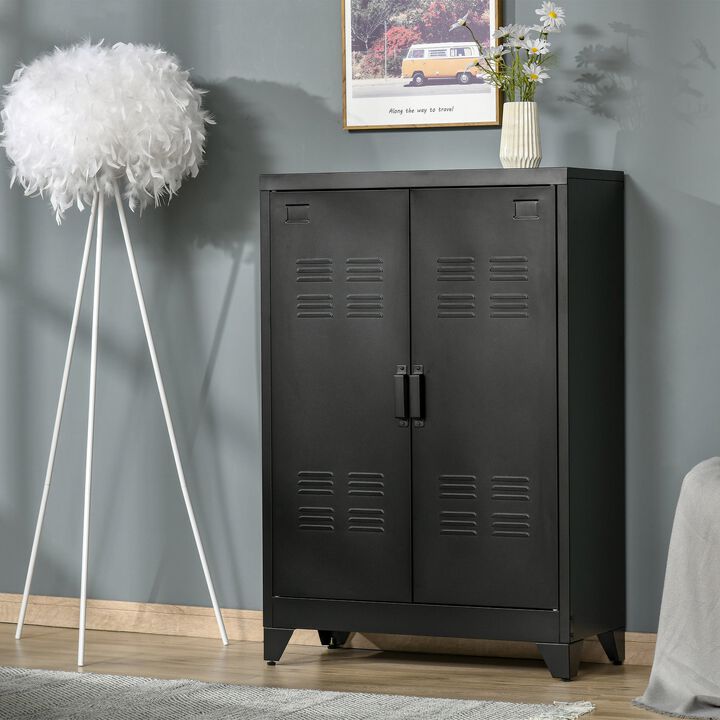 Black Kitchen Organizer: Storage Cabinet with Doors & Adjustable Shelves