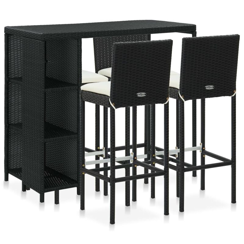 vidaXL 5 Piece Garden Bar Set with Cushions Poly Rattan Black