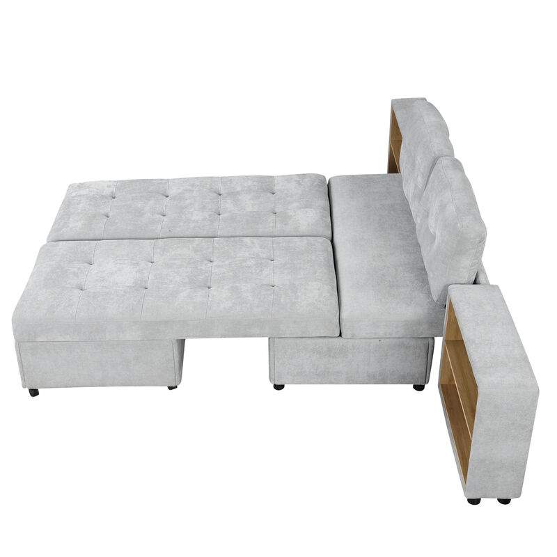 Merax Chenille Sofa Bed Modular Sofa Free-combined Sofa with 2 Storage Racks