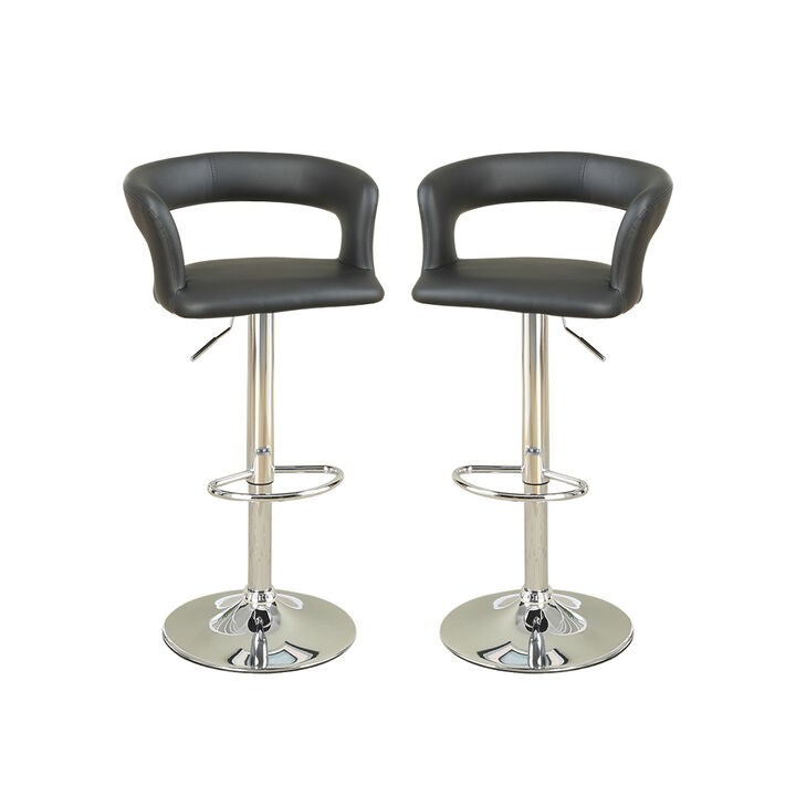 Set of 2 PU Bar Stools with 360 Degree Swivel Design, Black