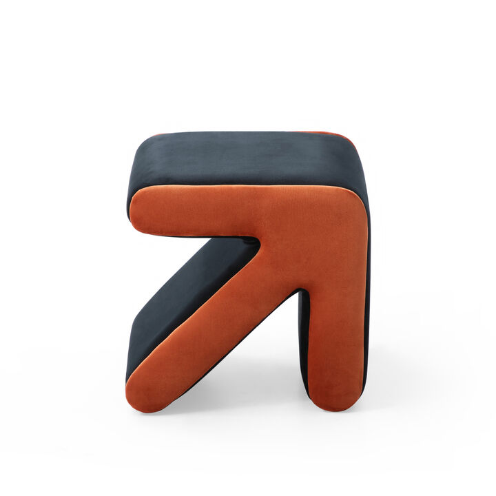 Multifaceted Velvet Ottoman/Stool in Black+Orange