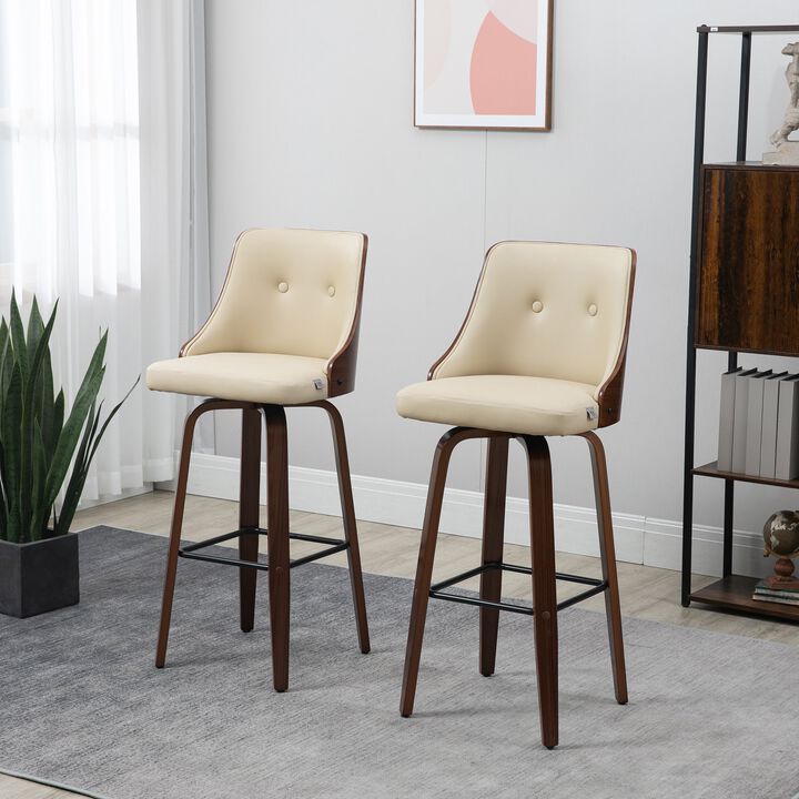 Beige Kitchen Seating: Counter Stools with Tufted PU Leather Back