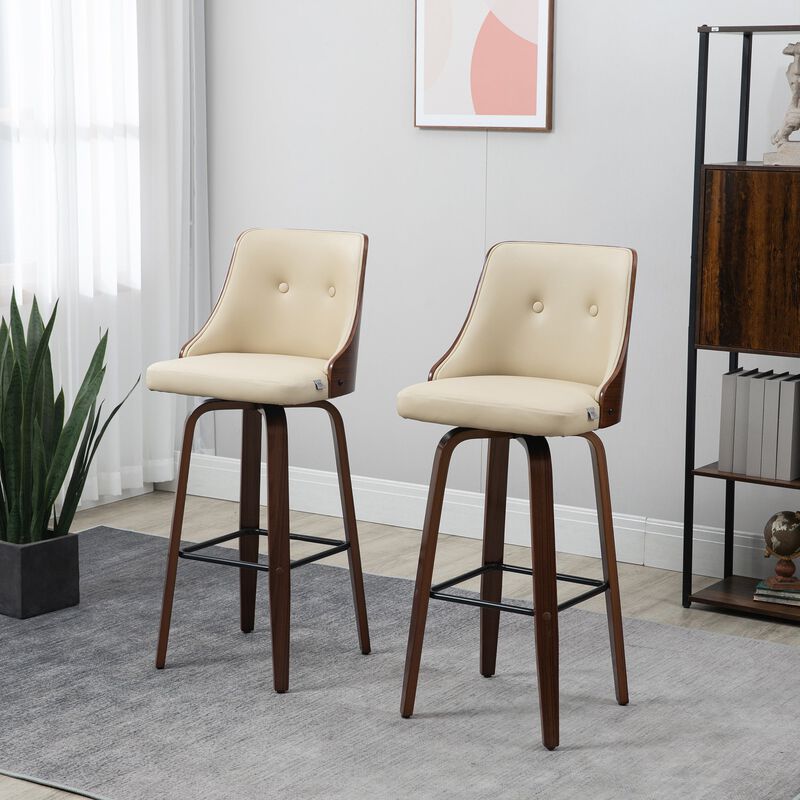 Beige Kitchen Seating: Counter Stools with Tufted PU Leather Back