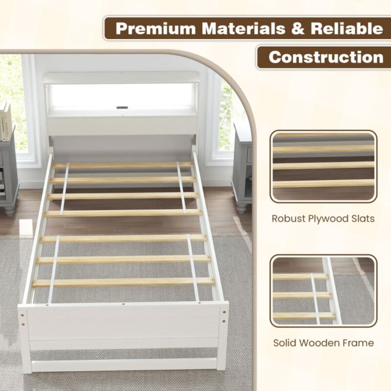 Hivvago Twin Size Bed Frame with Storage Headboard and Charging Station
