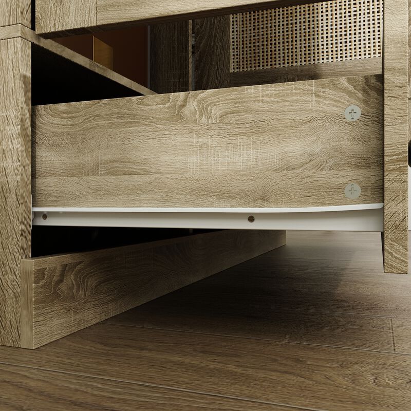 FUFU&GAGA Natural Wood Wardrobe with Shelves, Drawers, and Hanging Space, (47.2" W x 18.9" D x 70.9" H)，Brown