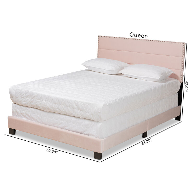 Baxton Studio Tamira Glam Light Pink Velvet Fabric Upholstered Queen Size Panel Bed