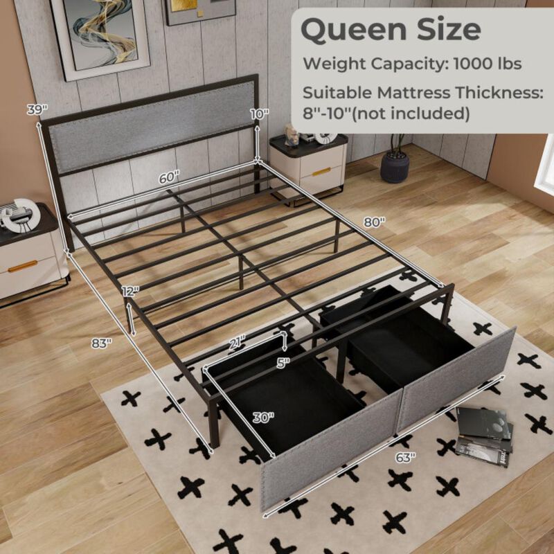 Hivvago Bed Frame with LED Lights Drawer and Metal Slats