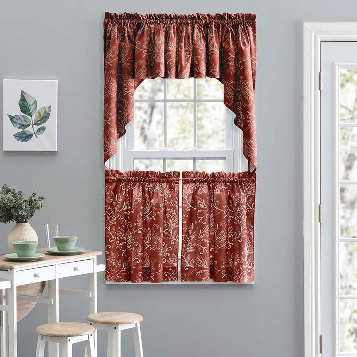 Ellis Curtain Lexington Leaf Pattern on Colored Ground Tailored Swags