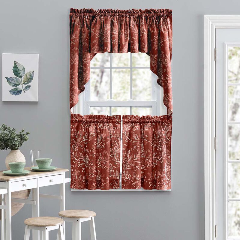 Ellis Curtain Lexington Leaf Pattern on Colored Ground Tailored Swags