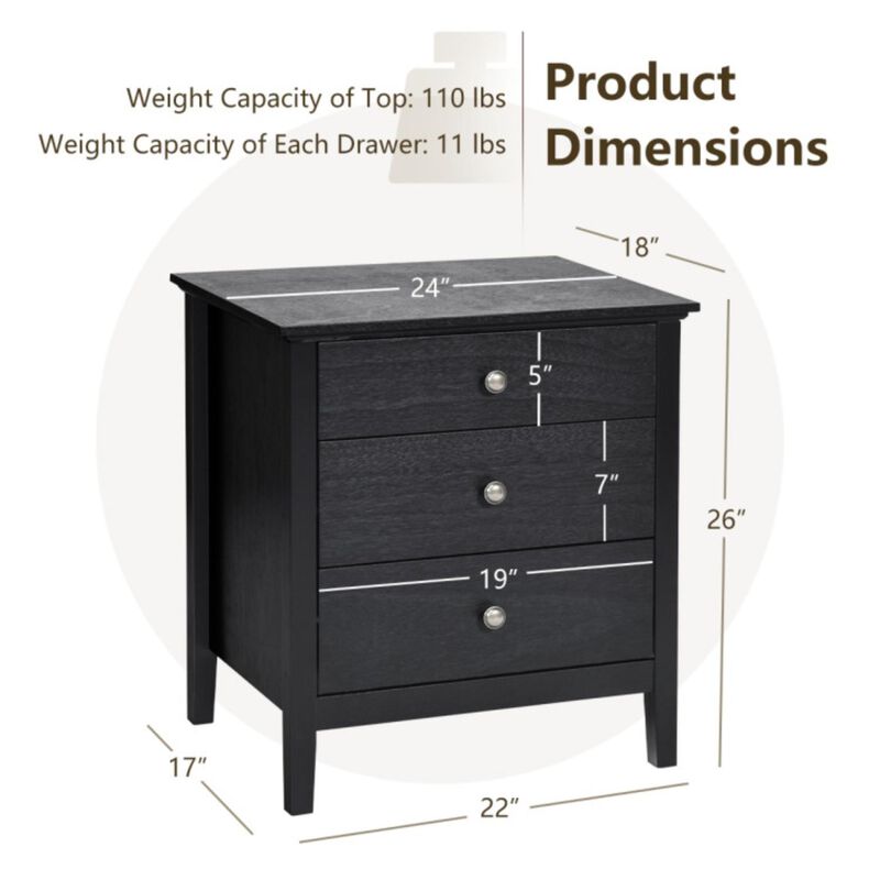 Hivvago 3 Drawers Nightstand Beside End Side Table Accent Table