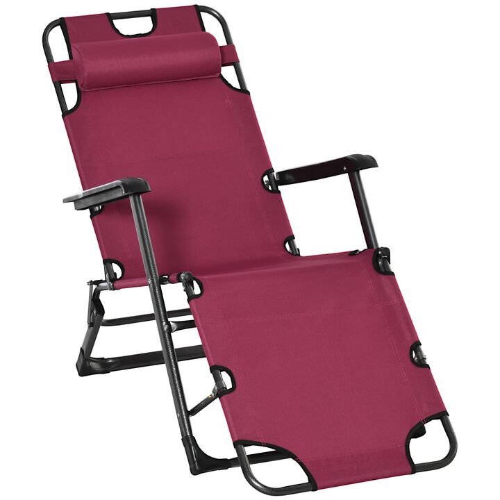 Red Outdoor Lounger: 2-in-1 Folding Sun Chair with Adjustable Footrest