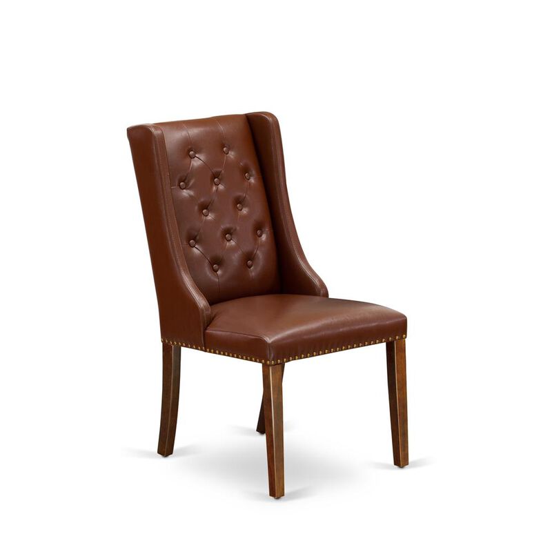 Kitchen Parson Chairs - Brown Linen Fabric Upholstered Dining Chairs and Button Tufted Back with Mahogany Rubber Wood Legs - Dining Room Chairs Set of 2 - Set of 2