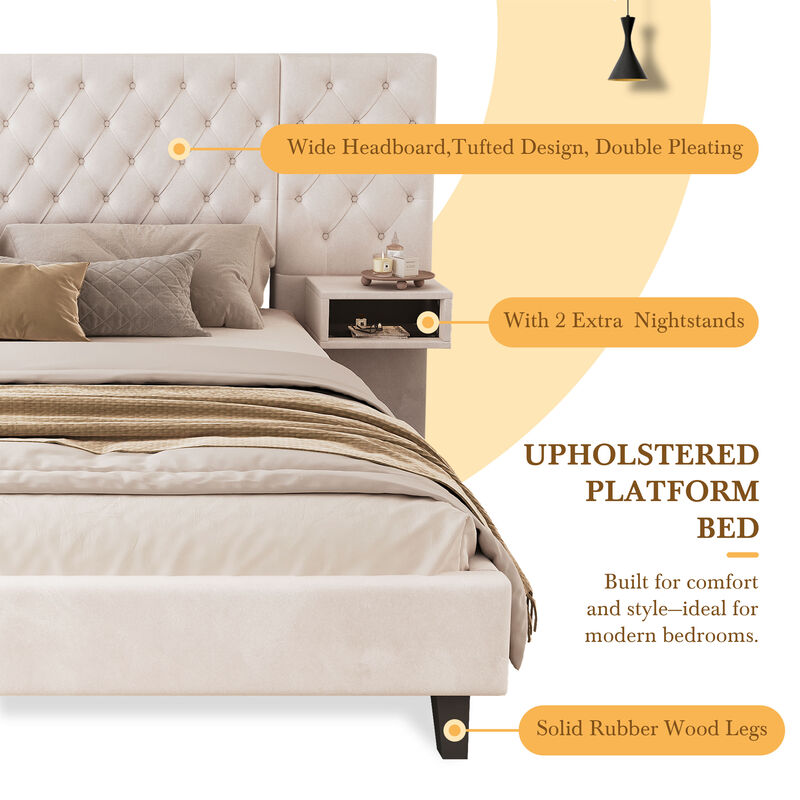 Merax Modern Velvet Upholstered Platform Bed with Headboard
