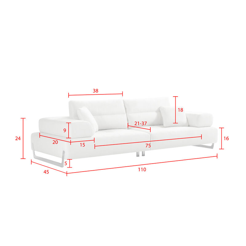 Pasargad Home Ravenna Faux Suede Sofa with Sliding Back & Armrests, White
