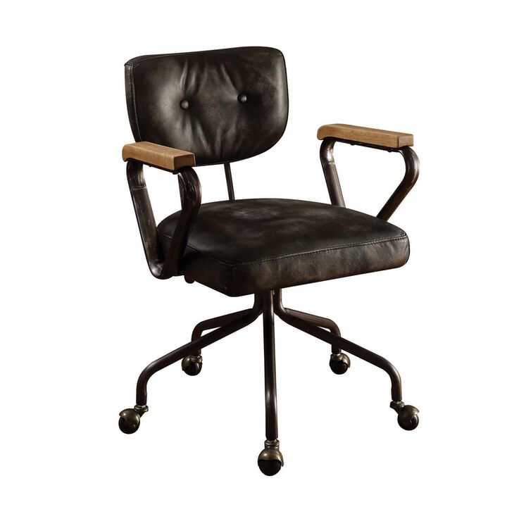 Metal & Leather Executive Office Chair, Black-Benzara