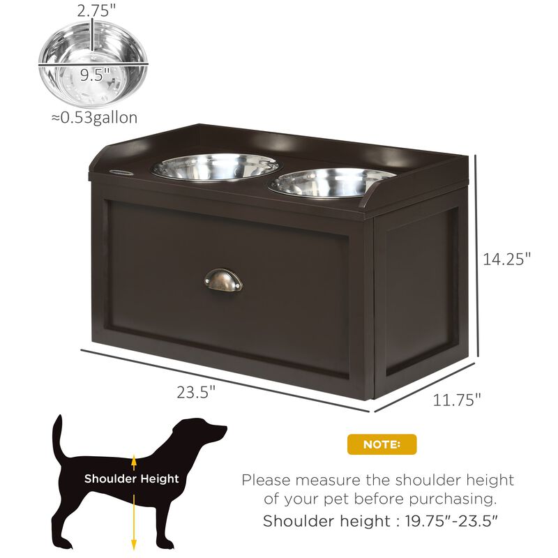 Brown Pet Feeder: Large Elevated Dog Bowls with 21L Storage Drawer
