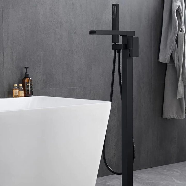 1-Handle Freestanding Bathtub Faucet With Hand Shower, Matte Black