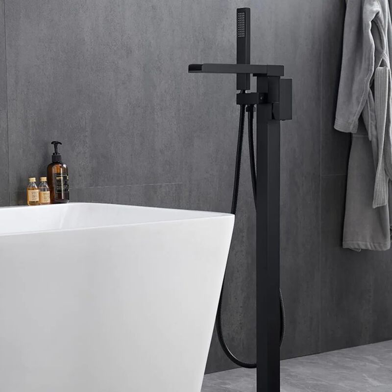 1-Handle Freestanding Bathtub Faucet With Hand Shower, Matte Black