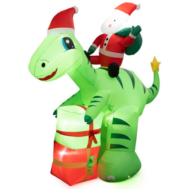 Hivvago 8 Feet Lighted Christmas Inflatable Santa Claus Dinosaur Decoration with Gift Boxes