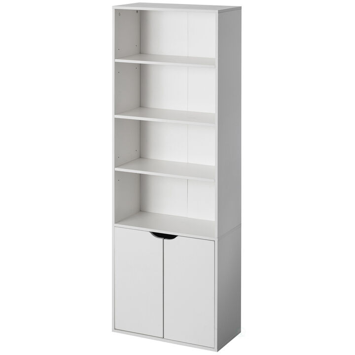 71 Inches Multi Purpose White 4 Tier Open Book Shelf and Bookcases with 2 Doors Storage Cabinet and 1 Adjustable Shelf - Ideal for Home Office, Living Room, Classroom, Study Room